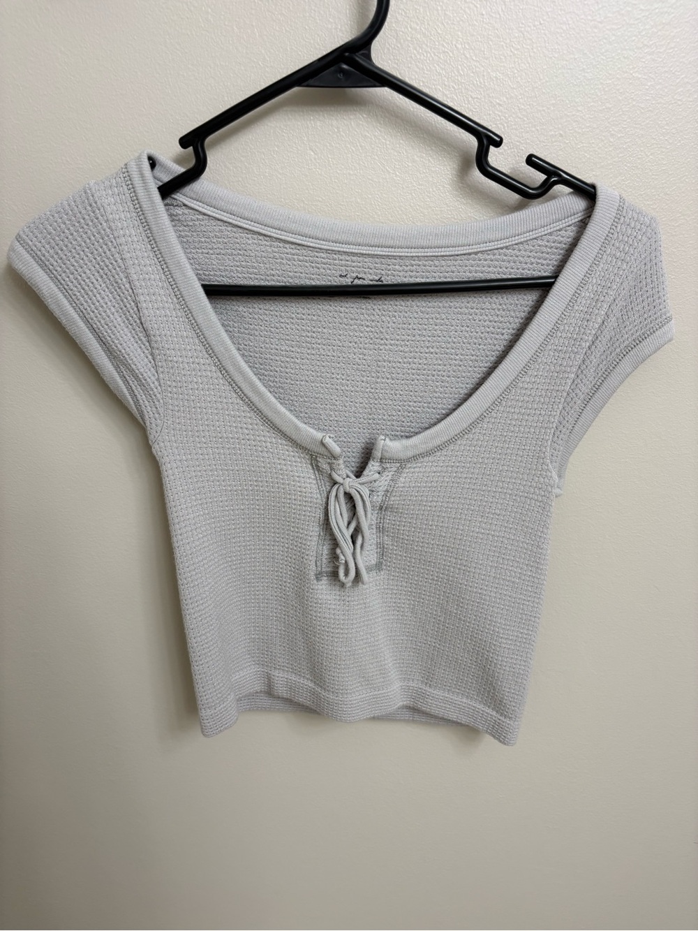 Urban Outfitters Light Gray Waffle-Knit Tie-Front Crop Top